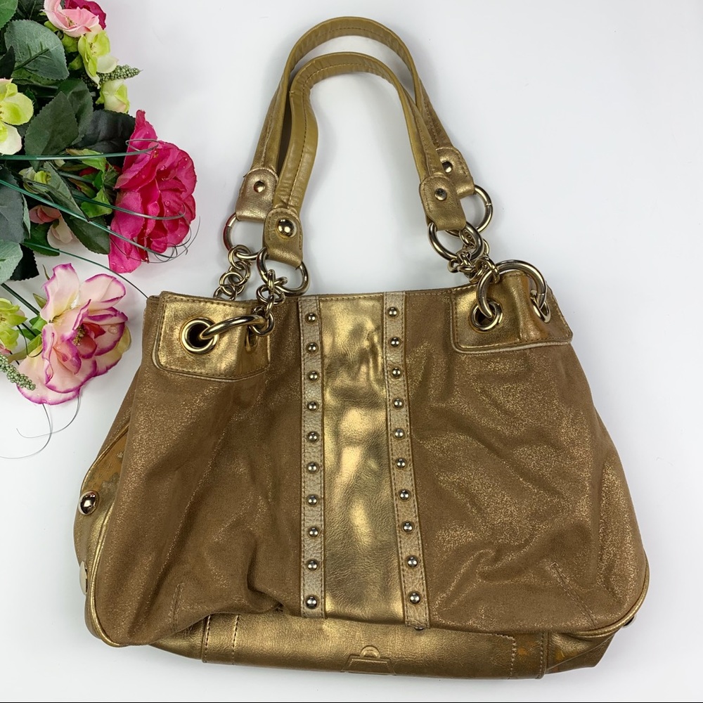 Kathy VanZeeland Gold Sparkly Studded Shoulder Bag
